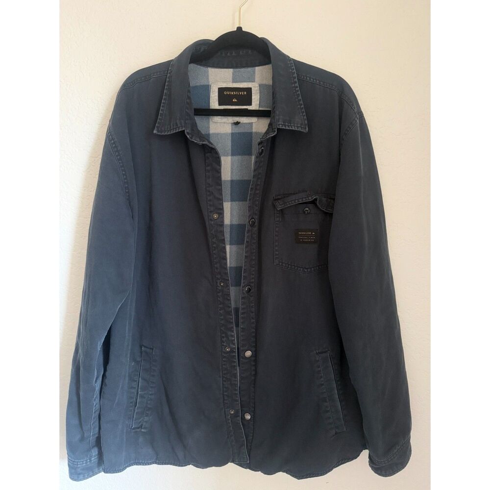 Quiksilver Men's XXL Flannel Lined Denim Trucker Jacket Blue Workwear